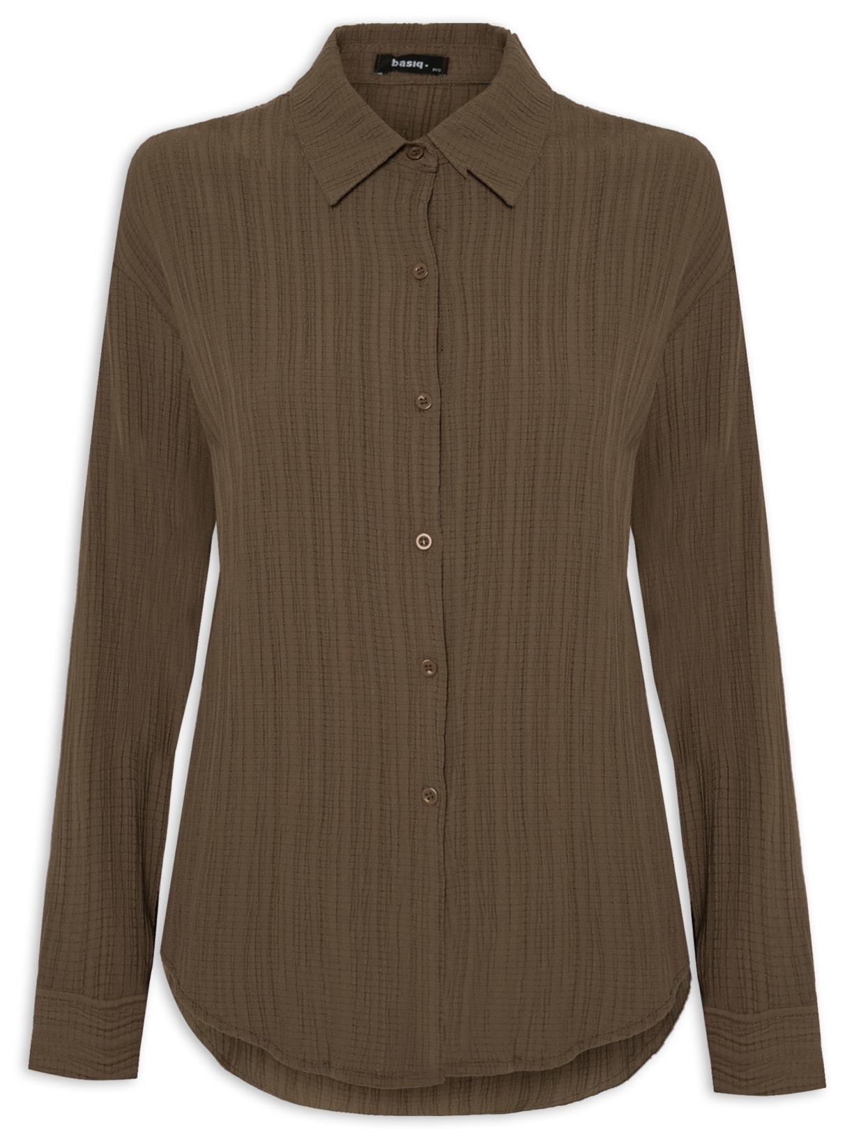 Camisa Feminina Alongada Texturizada - Marrom