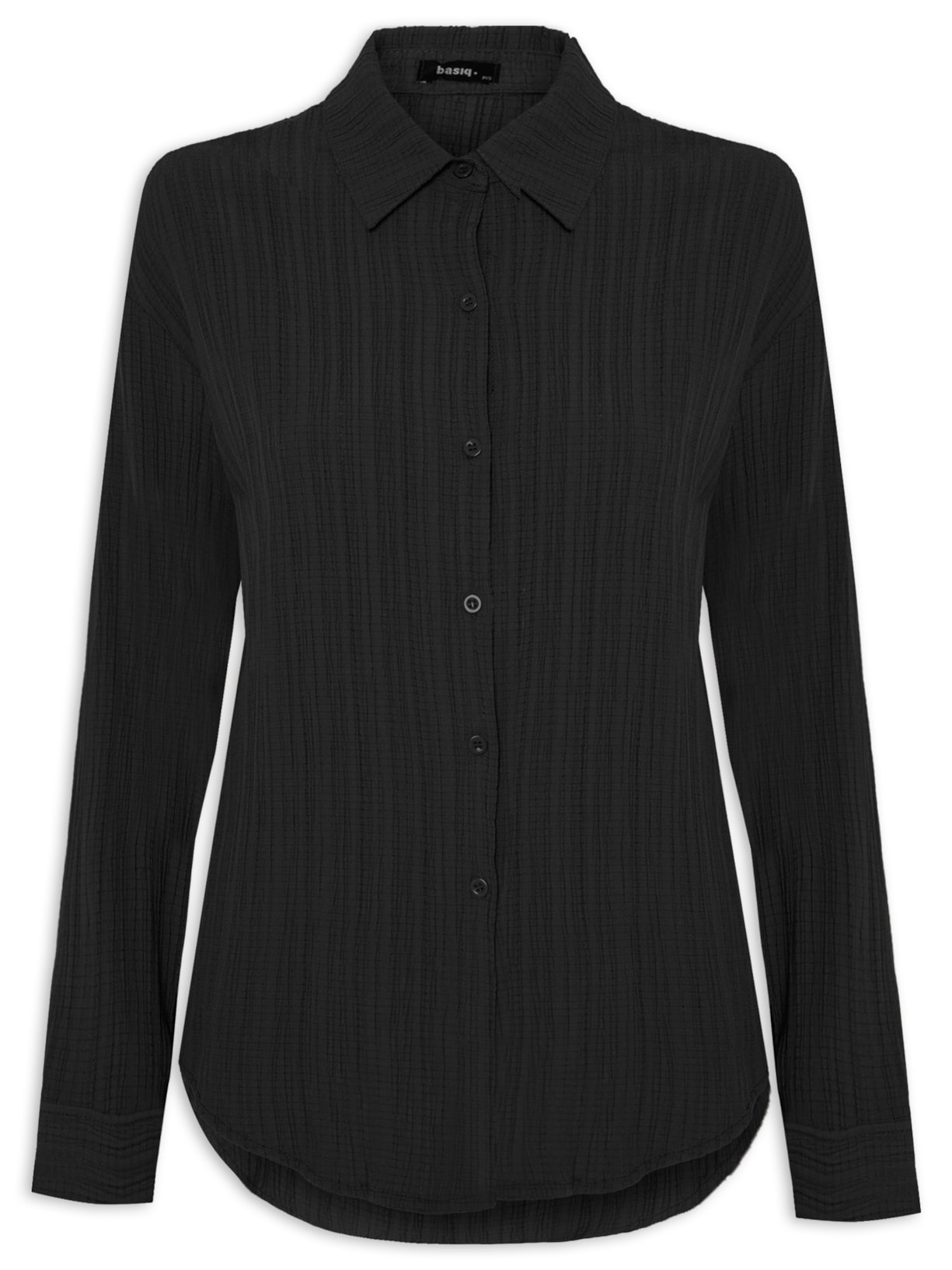 Camisa Feminina Alongada Texturizada - Preto