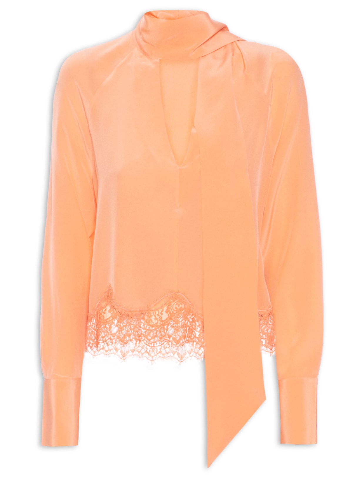 Camisa Feminina Amarração Com Renda - Laranja