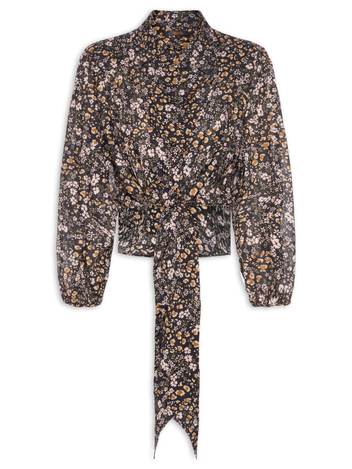 Camisa Feminina Amarração Liberty Onça Flor Preto Animale