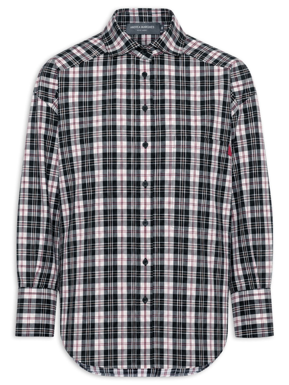 Camisa Feminina Ampla Dobra Bolso Preto Andrea Marques