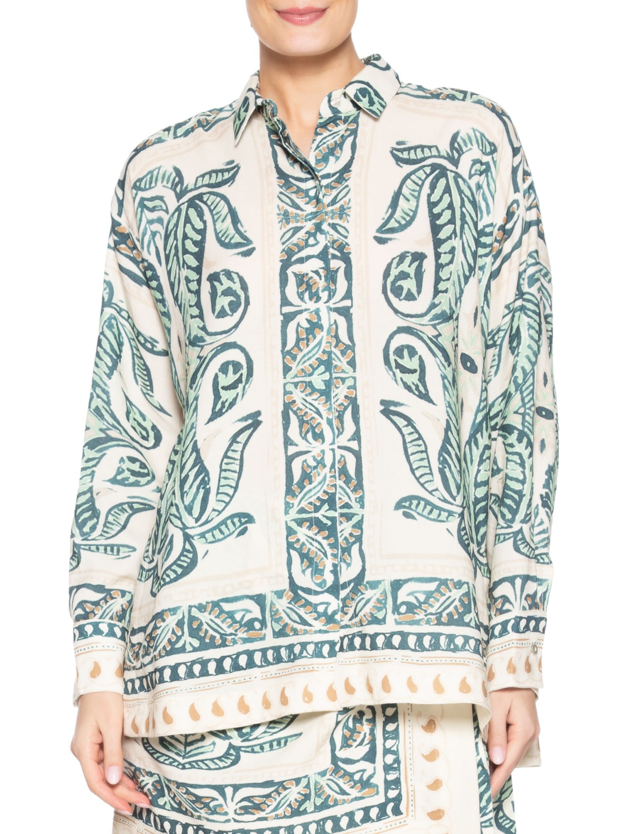 Camisa Feminina Ampla Fendas Verde Lenny Niemeyer