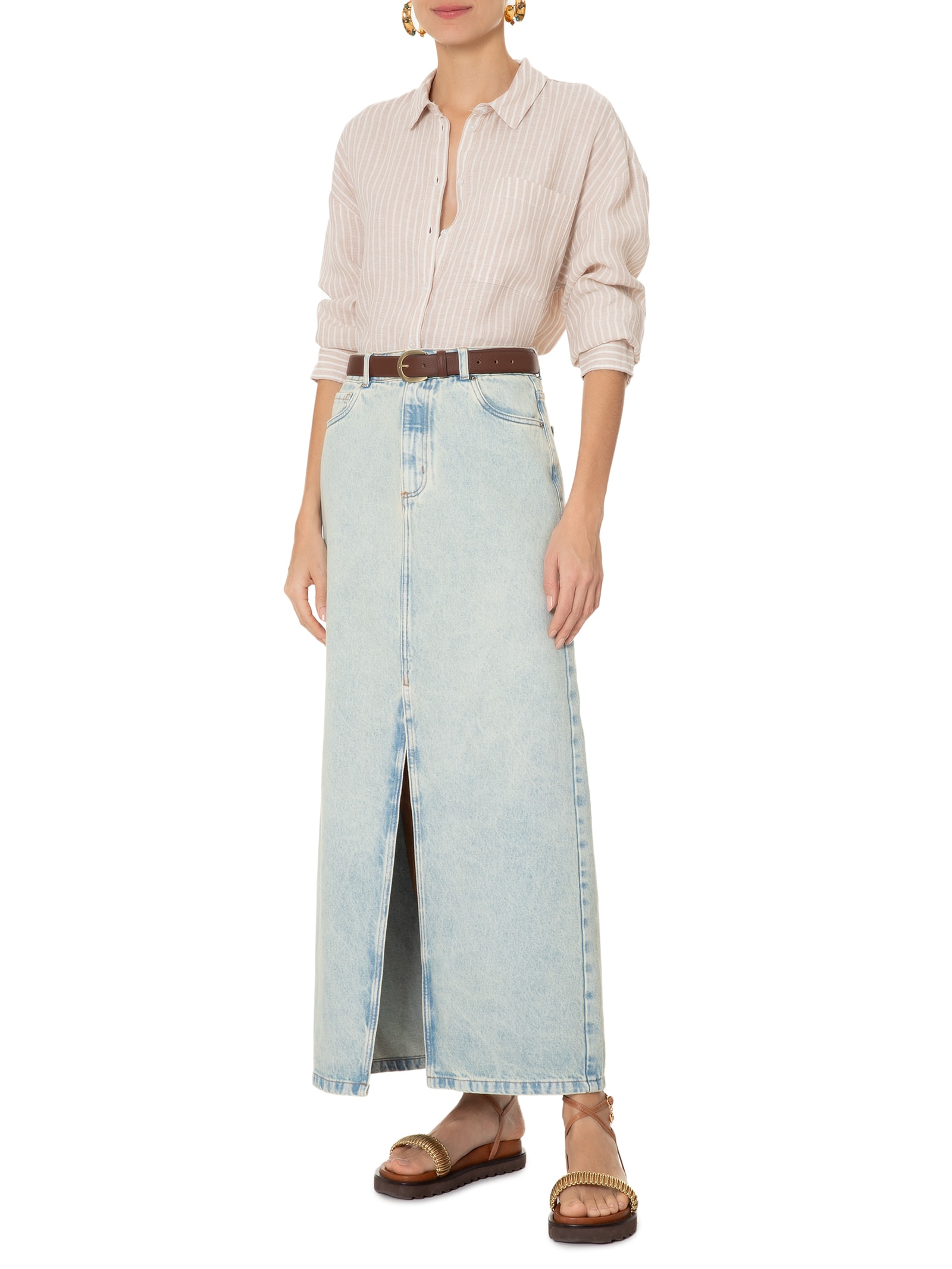 Camisa Feminina Ampla Fio Tinto - Shoulder - Bege