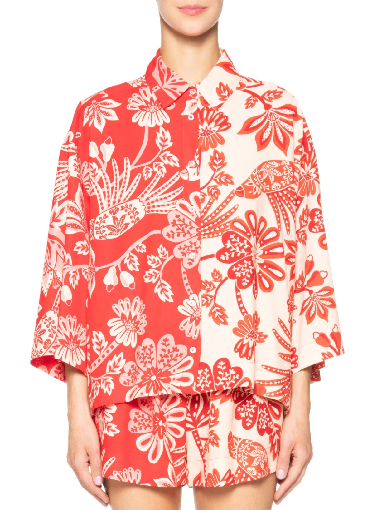 Camisa Feminina Arara Floral Vermelho Farm
