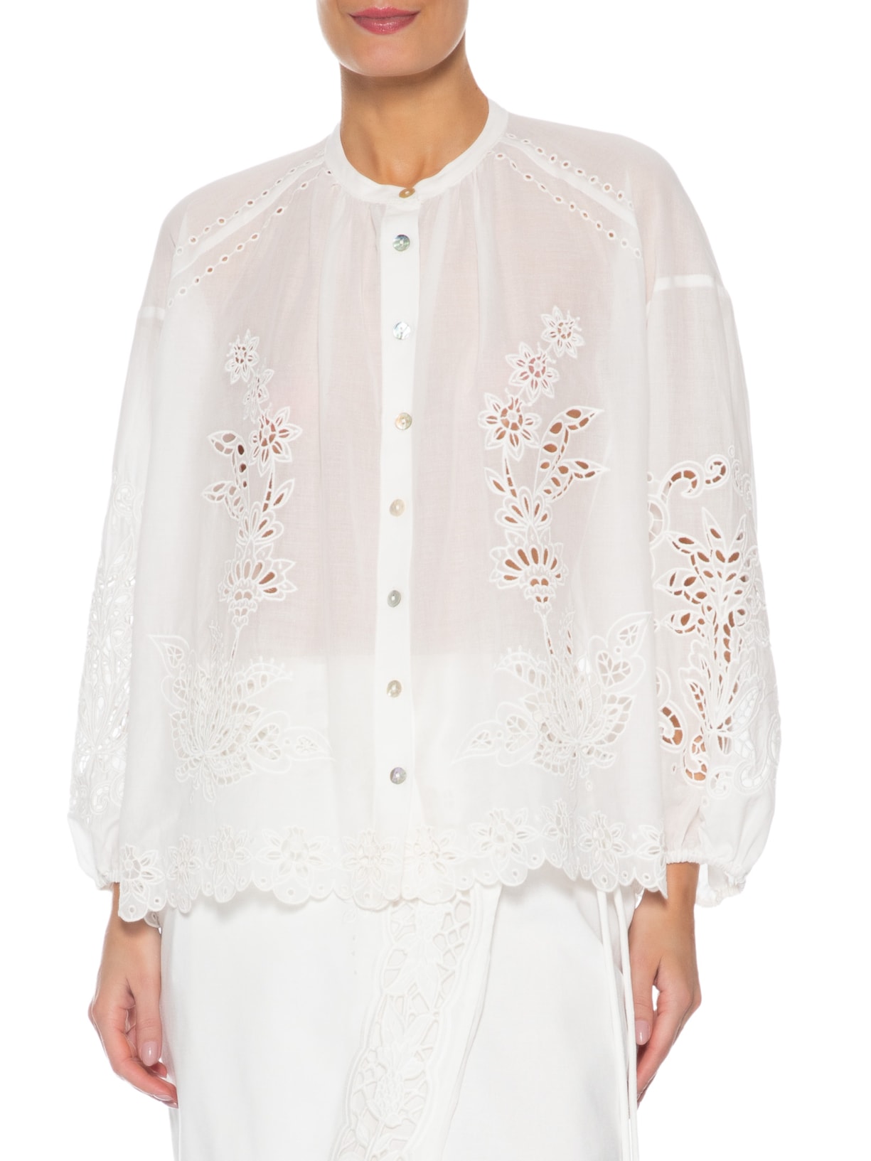 Camisa Feminina Artesanal Bordada Richelieu Branco Farm