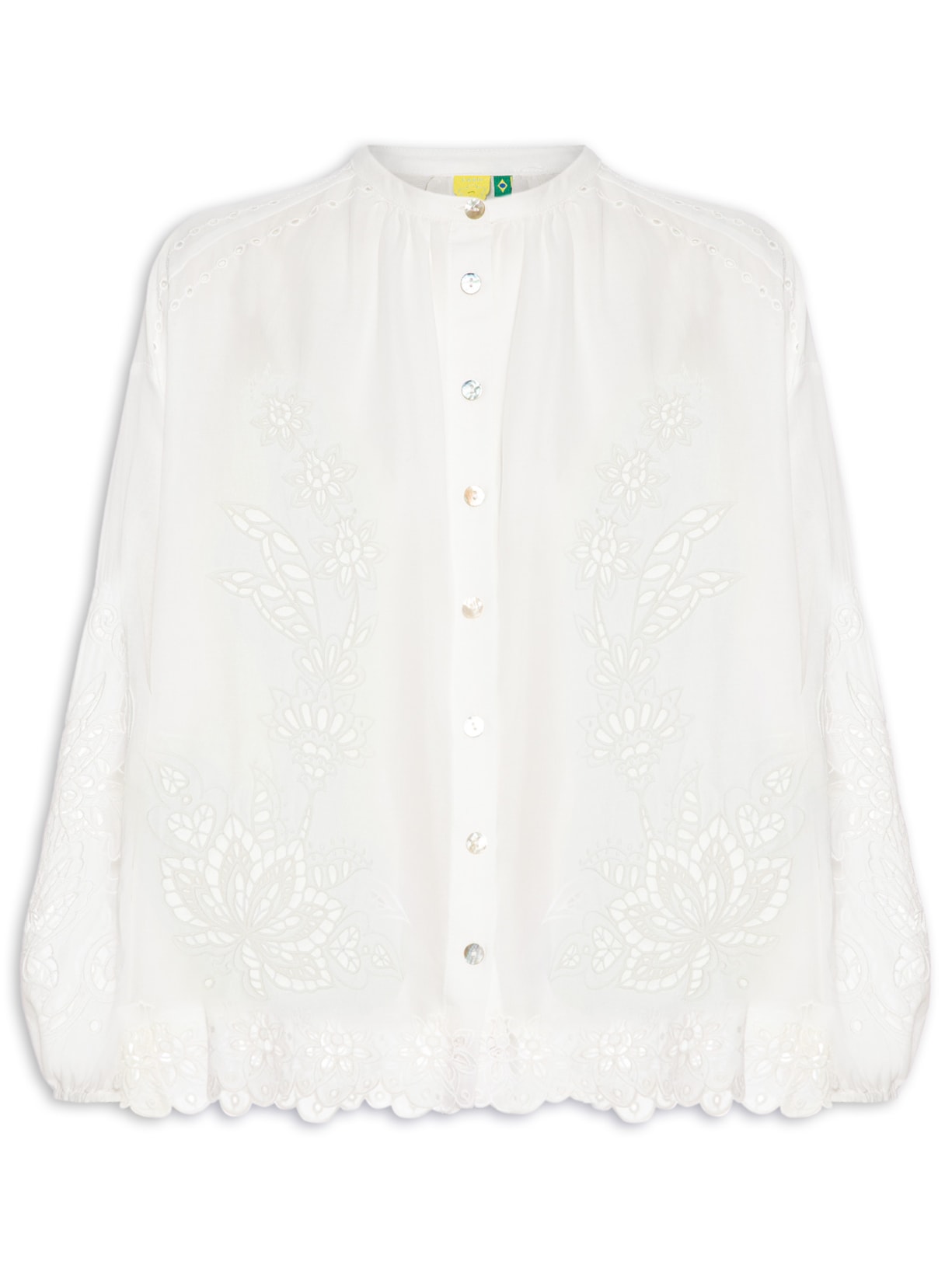 Camisa Feminina Artesanal Bordada Richelieu – Branco Farm