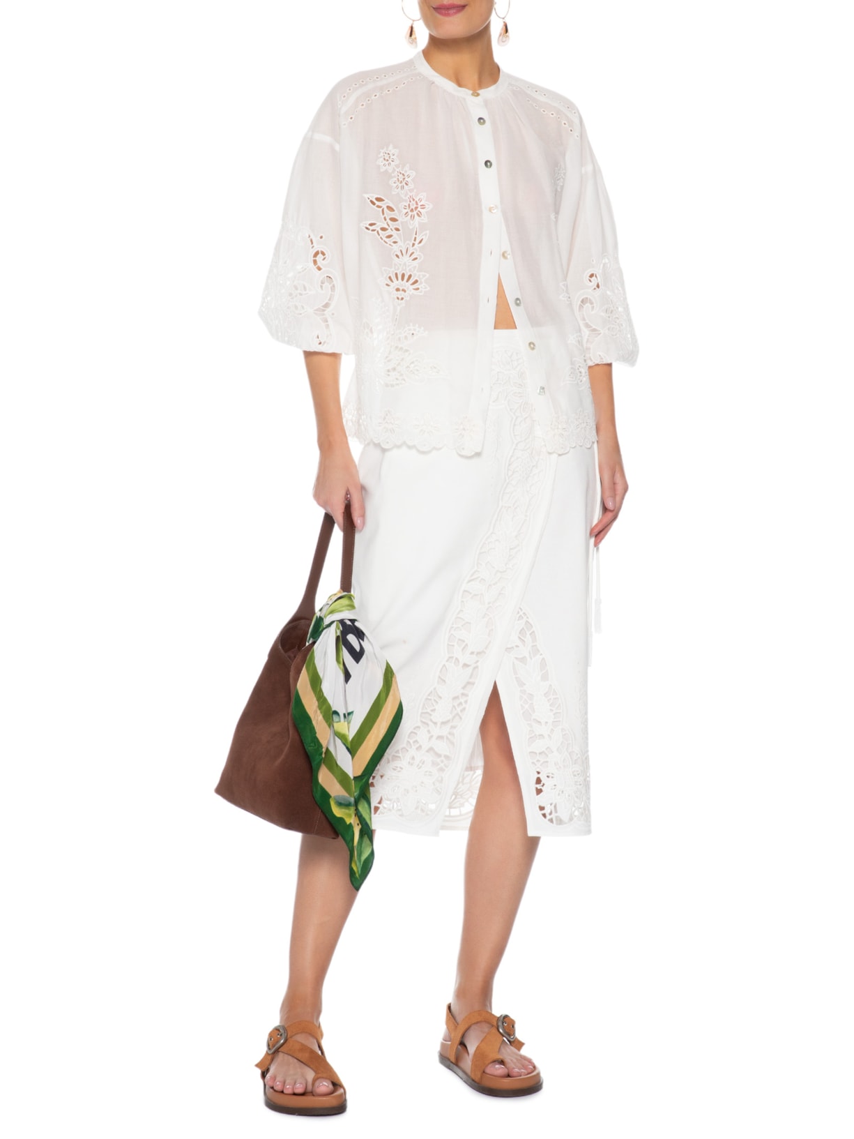 Camisa Feminina Artesanal Bordada Richelieu – Branco Farm
