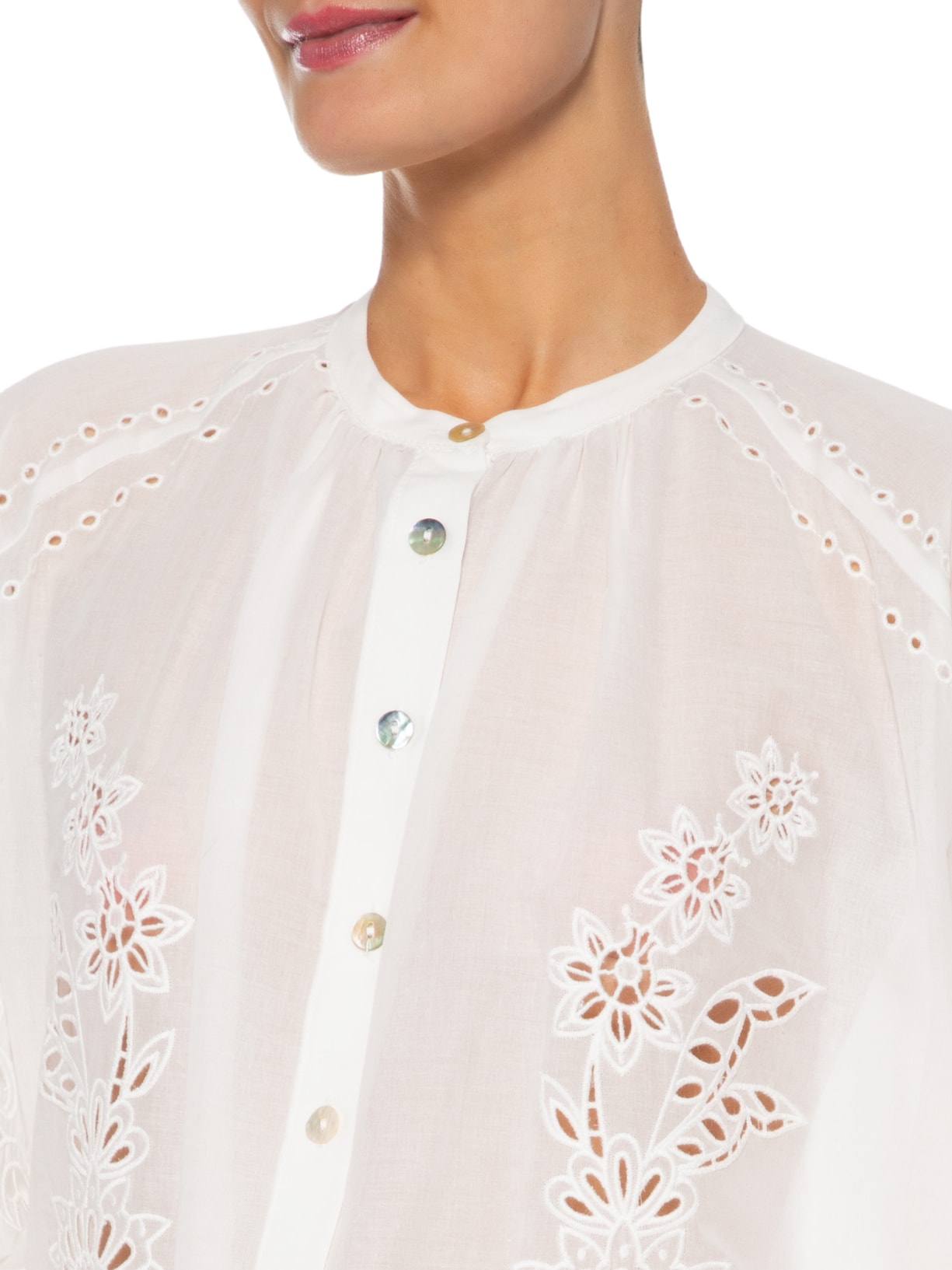 Camisa Feminina Artesanal Bordada Richelieu – Branco Farm