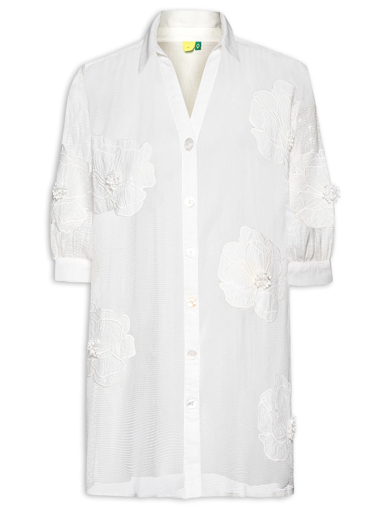 Camisa Feminina Artesanal Floral Delicado - Off White