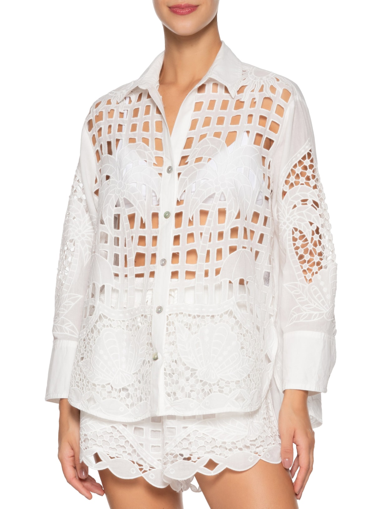 Camisa Feminina Artesanal Listra Tropical Branco Farm Praia