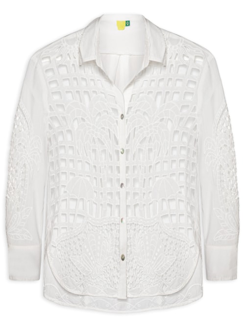 Camisa Feminina Artesanal Listra Tropical - Branco