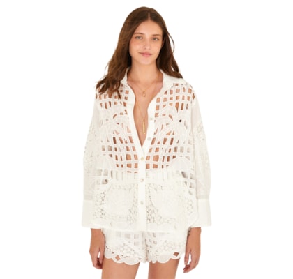 Camisa Feminina Artesanal Listra Tropical - Branco