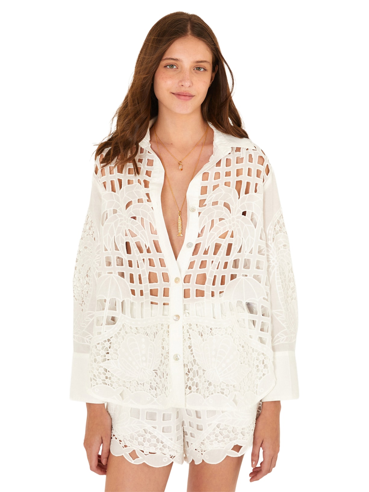 Camisa Feminina Artesanal Listra Tropical - Branco