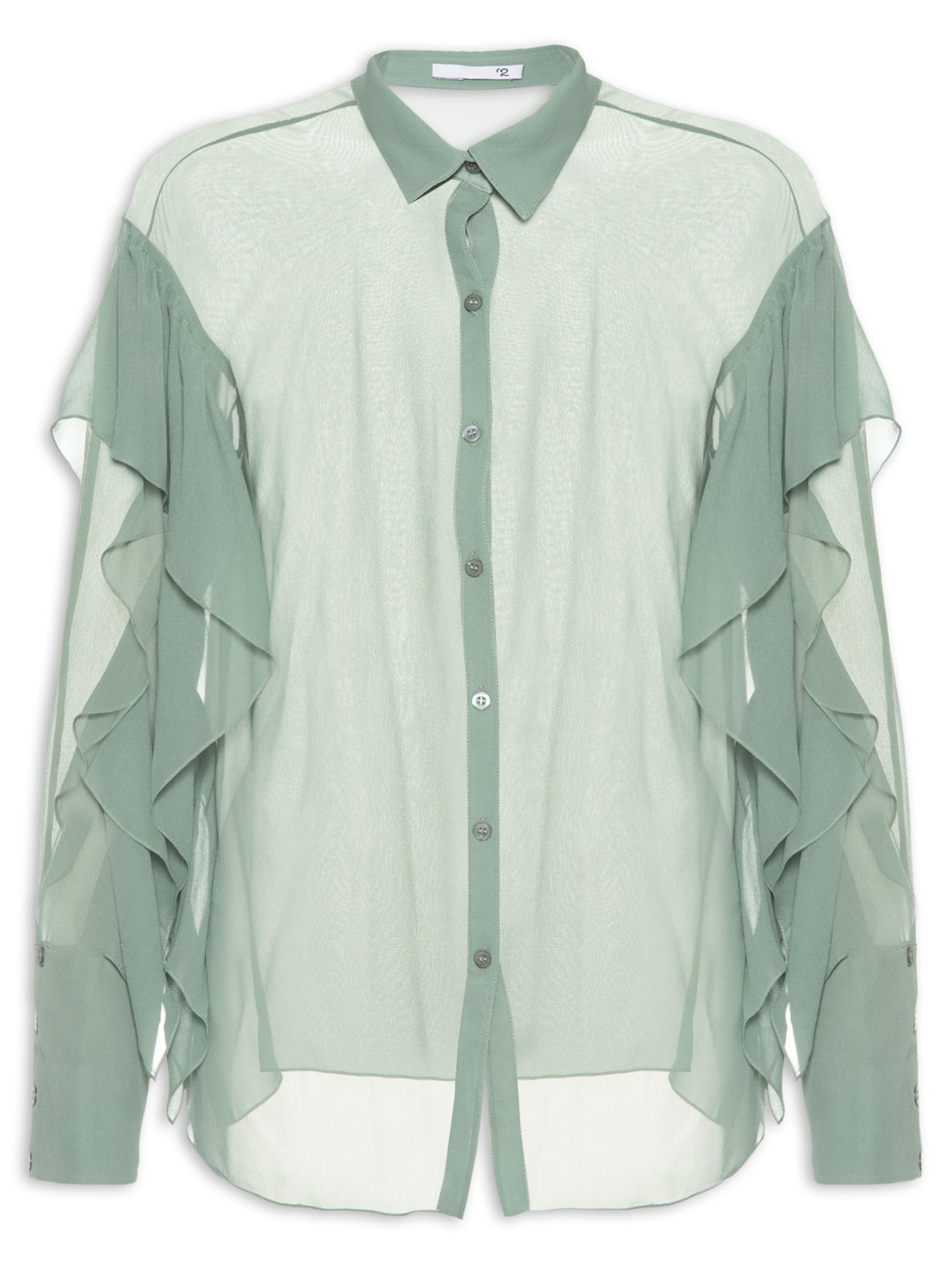 Camisa Feminina Babados Em Seda Pura - Verde