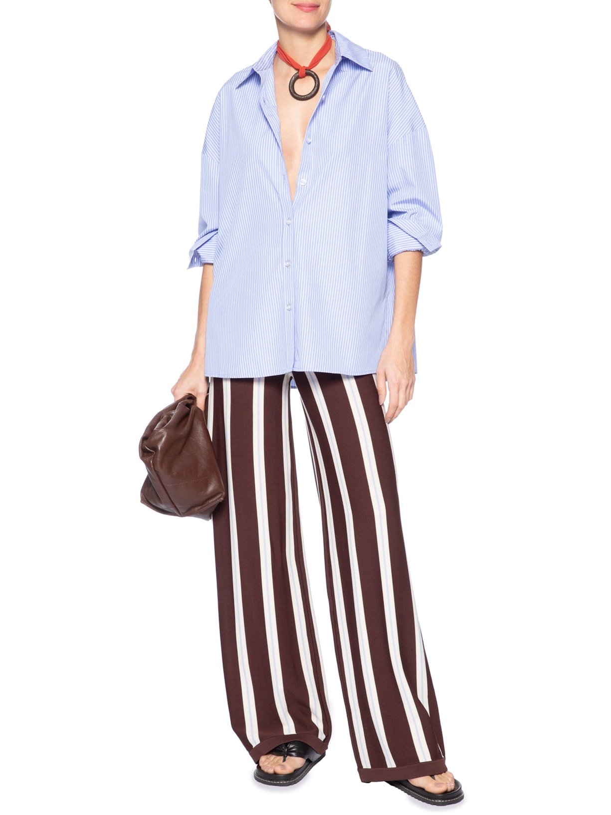 Camisa Feminina Basic Listrada Azul Animale Jeans