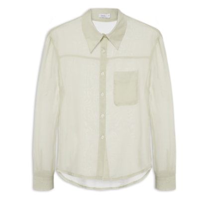 Camisa Feminina Básica Com Bolso - Bege