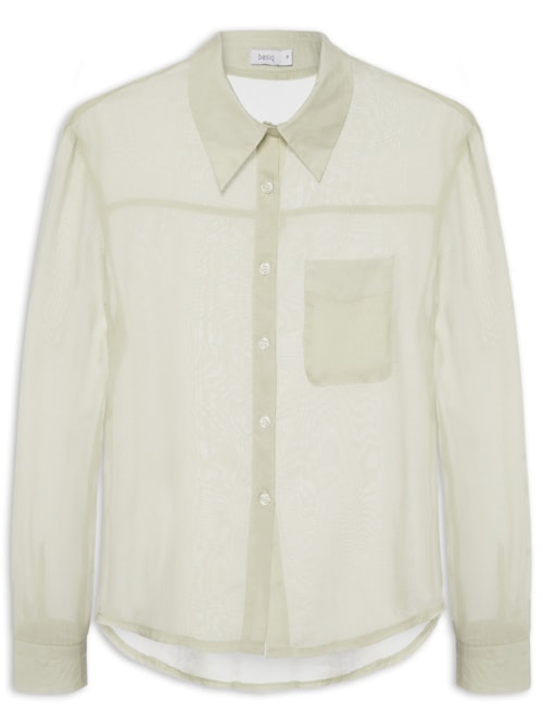 Camisa Feminina Básica Com Bolso - Bege
