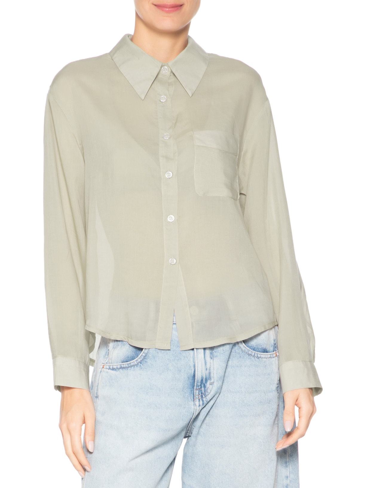 Camisa Feminina Básica Com Bolso Bege Basiq