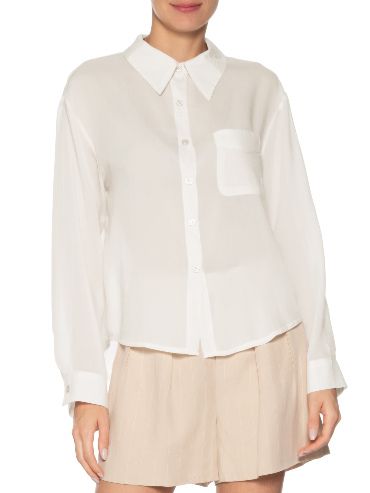 Camisa Feminina Básica Com Bolso Branco Basiq