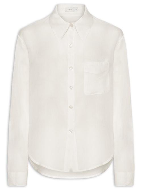 Camisa Feminina Básica Com Bolso - Branco
