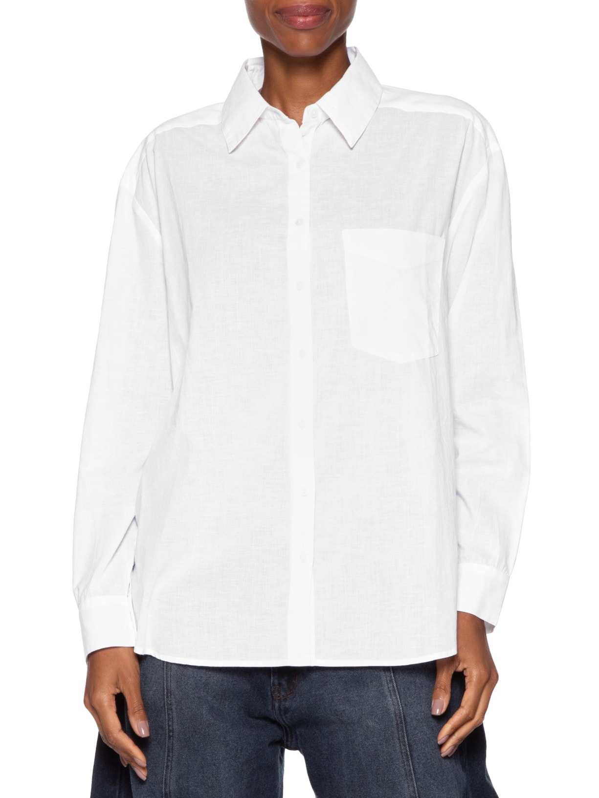 Camisa Feminina Básica Com Bolso Branco Animale Jeans