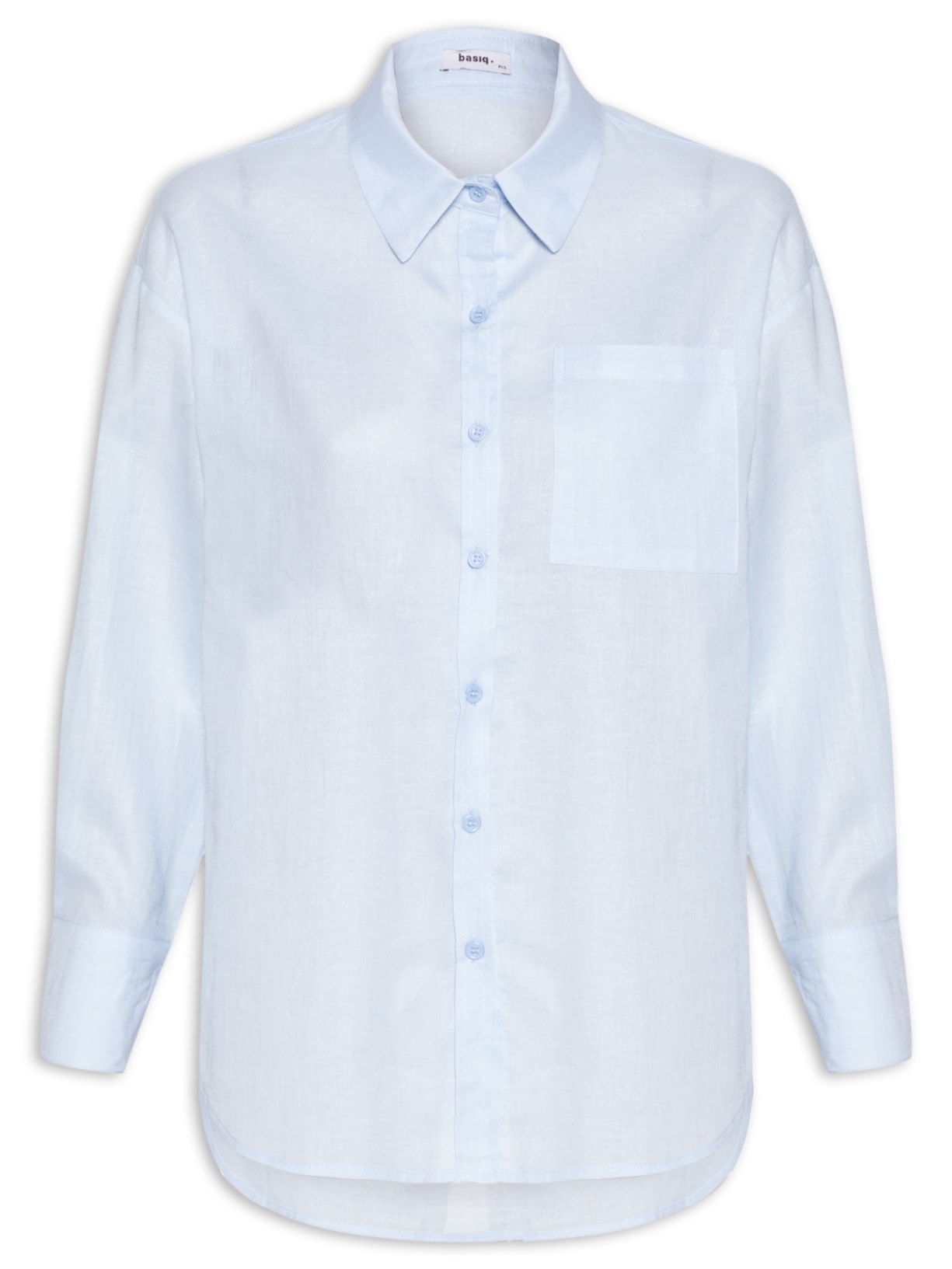 Camisa Feminina Básica com Bolso Frontal - Azul