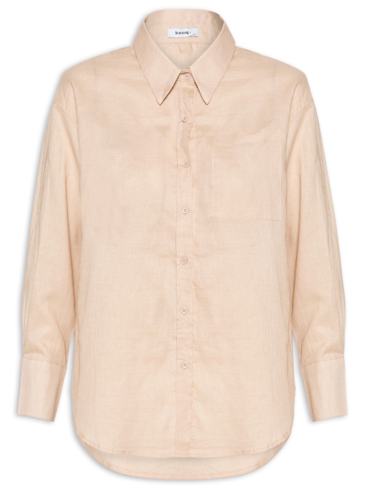 Camisa Feminina Básica com Bolso Frontal - Bege