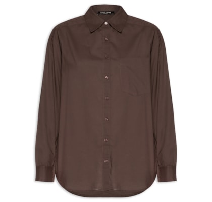 Camisa Feminina Básica Com Bolso - Marrom
