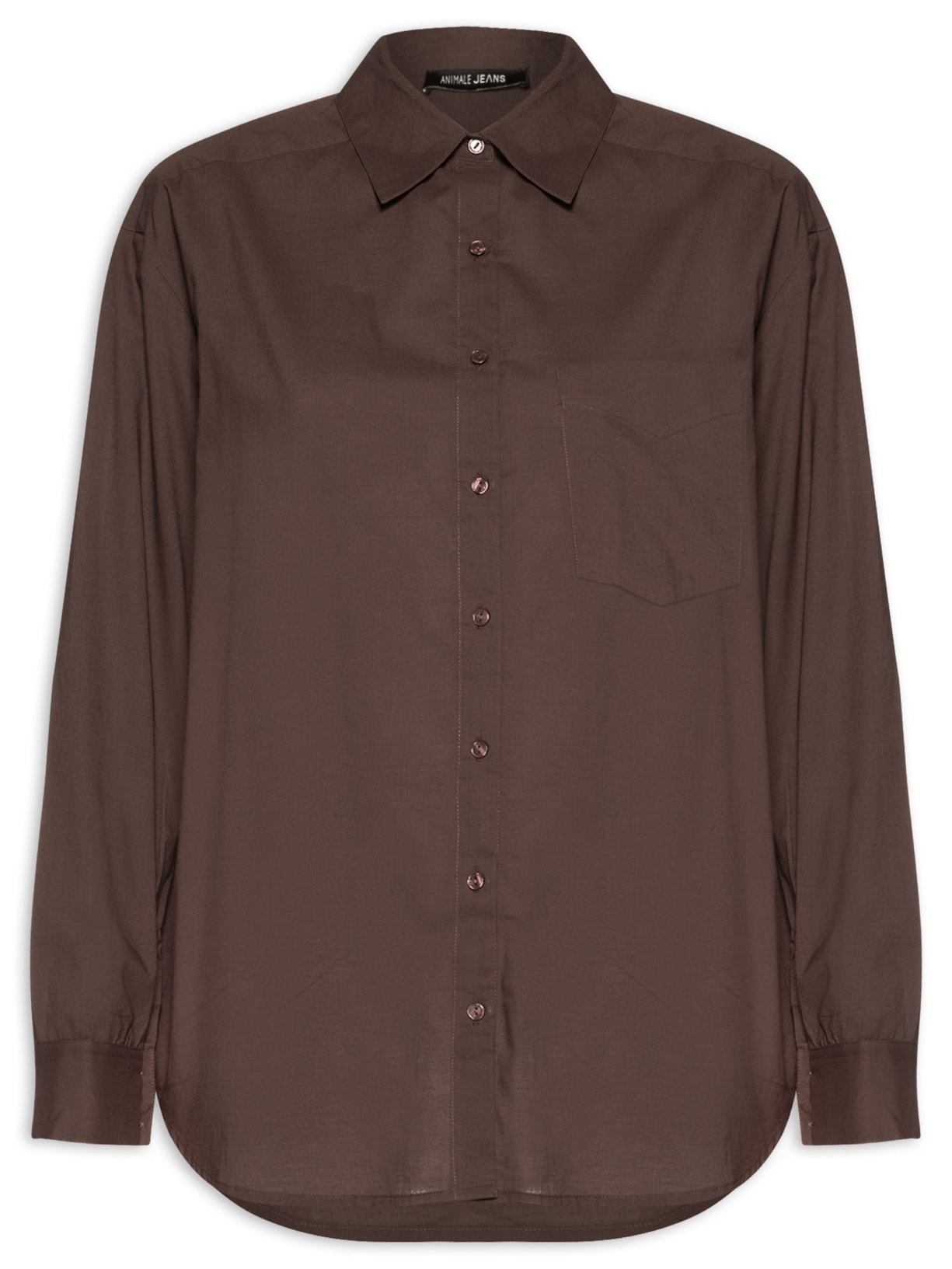 Camisa Feminina Básica Com Bolso - Marrom