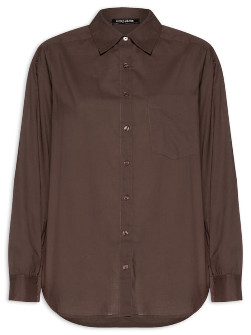 Camisa Feminina Básica Com Bolso - Marrom