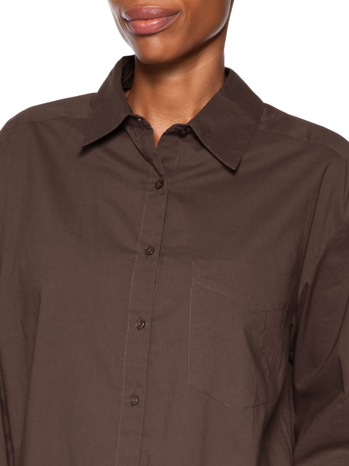 Camisa Feminina Básica Com Bolso Marrom Animale Jeans