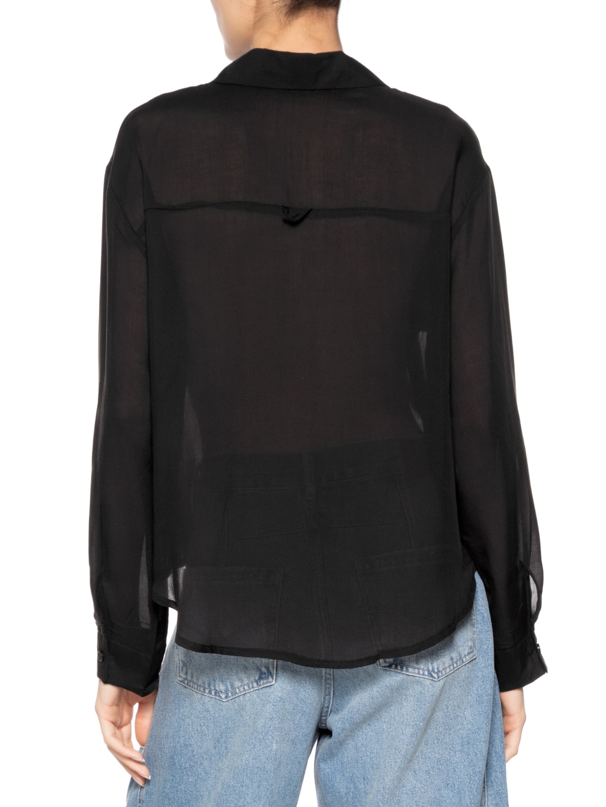 Camisa Feminina Básica Com Bolso Preto Basiq