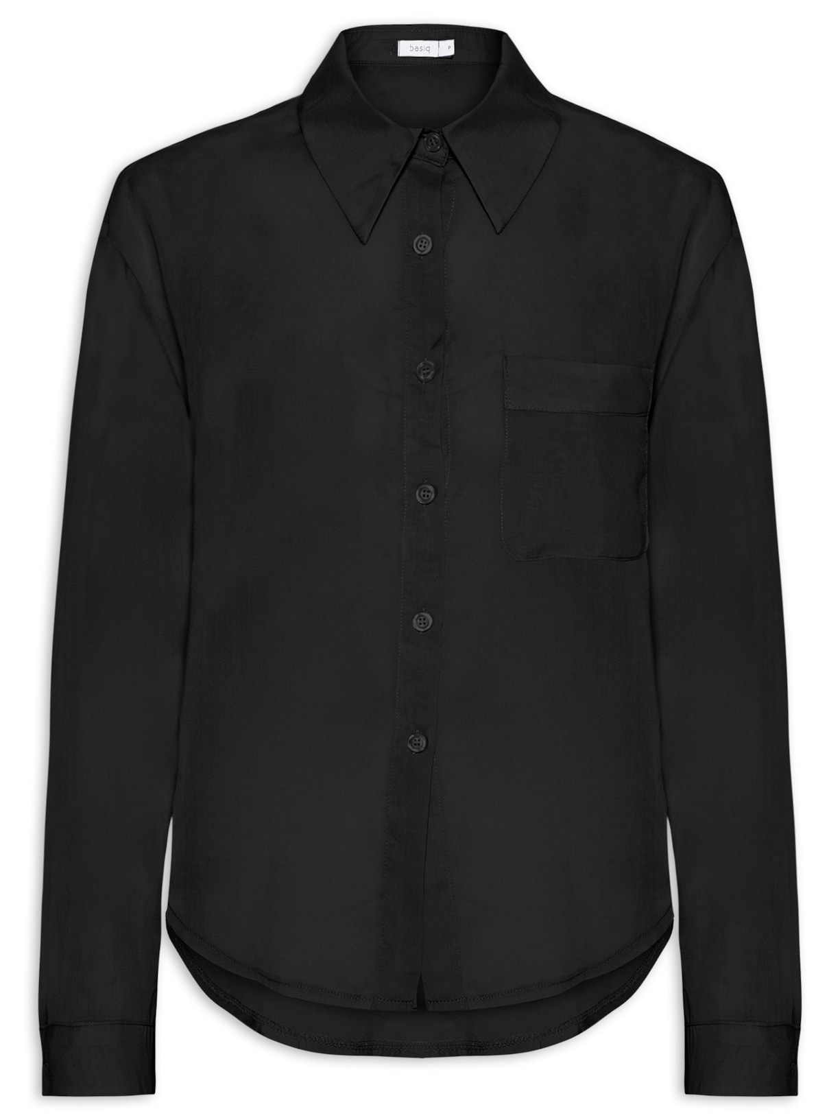Camisa Feminina Básica Com Bolso Preto Basiq