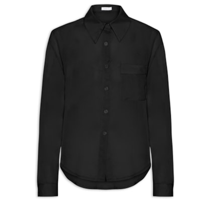 Camisa Feminina Básica Com Bolso - Preto
