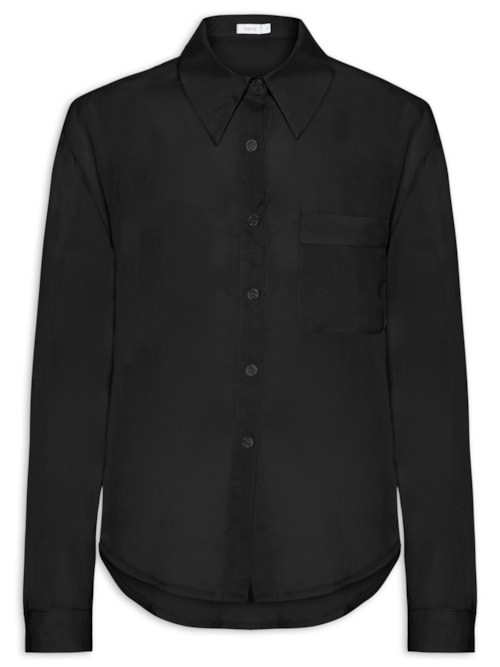 Camisa Feminina Básica Com Bolso - Preto