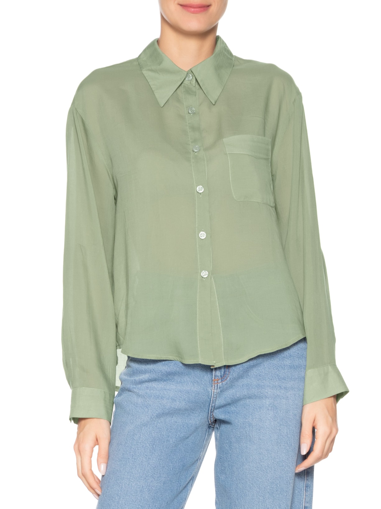 Camisa Feminina Básica Com Bolso Verde Basiq
