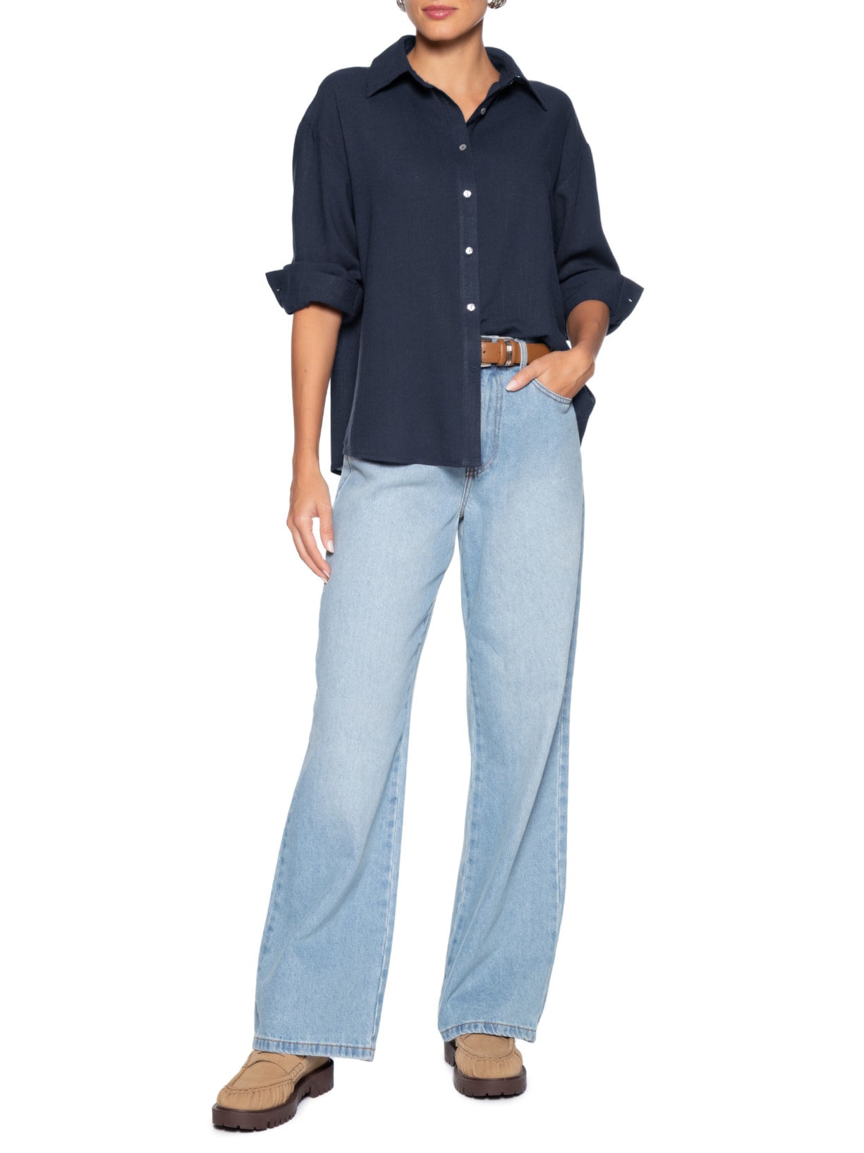 Camisa Feminina Básica – Azul Basiq