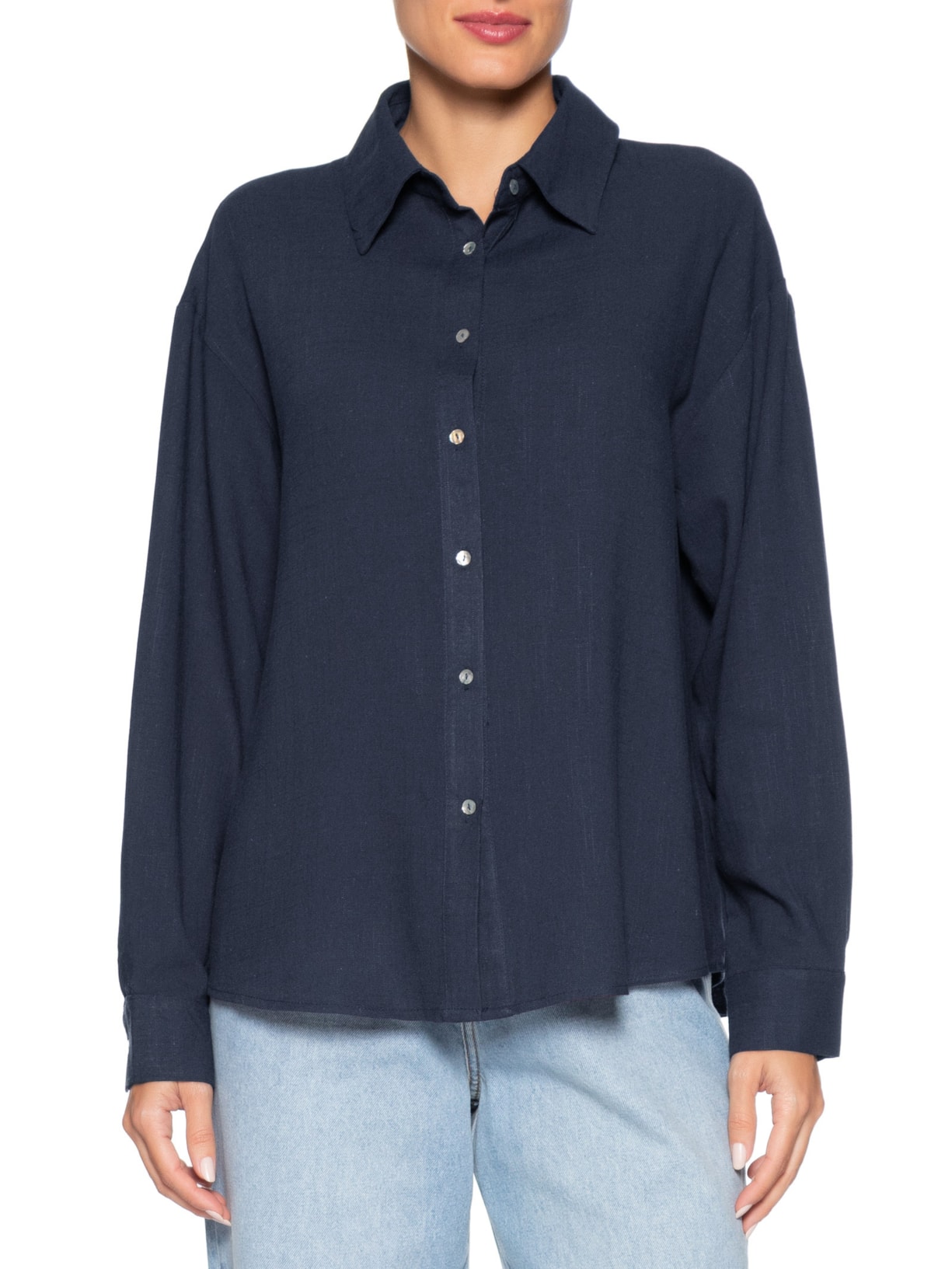 Camisa Feminina Básica – Azul Basiq