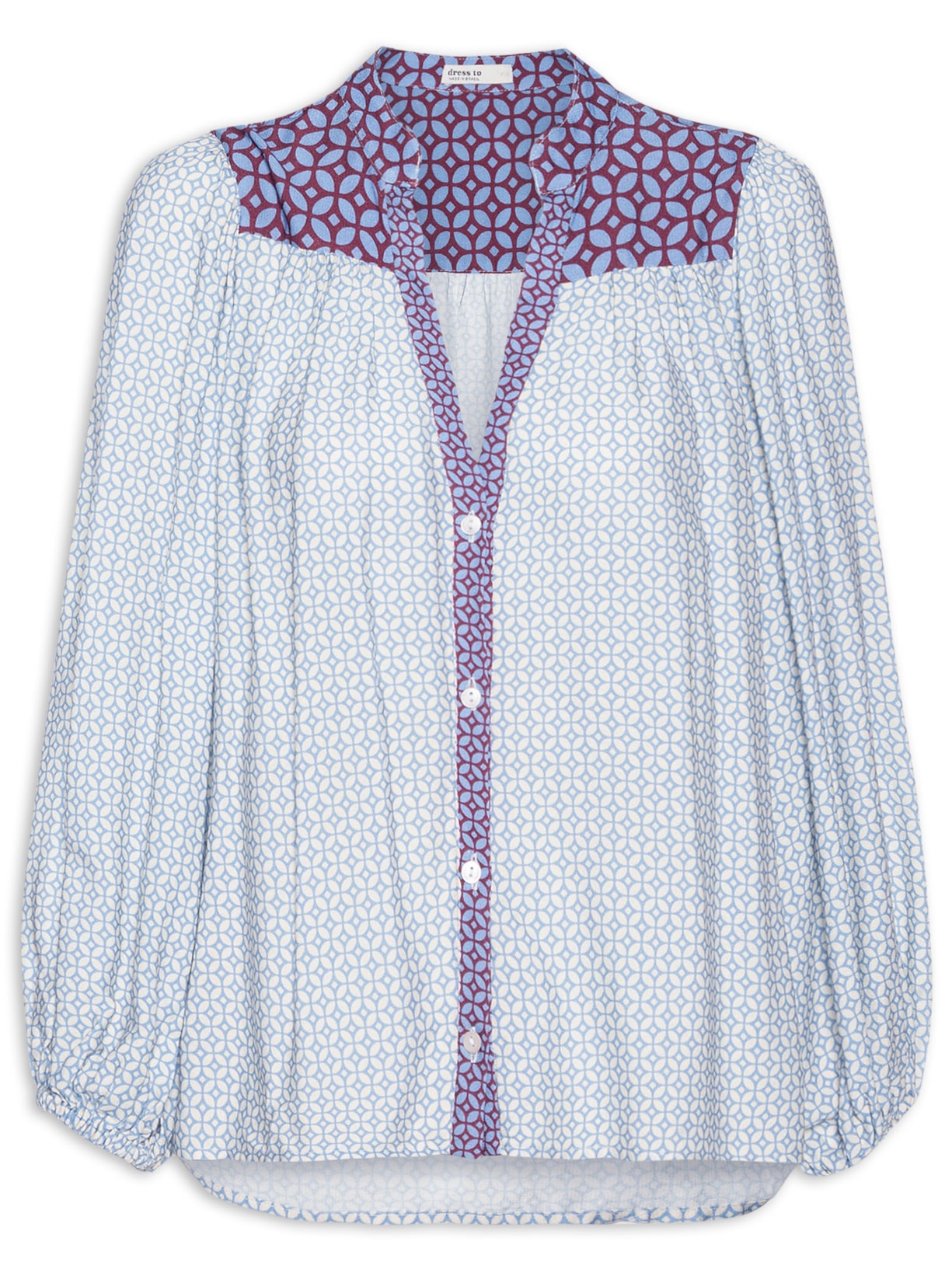 Camisa Feminina Bata Crepe Estampada Ladrilho - Azul