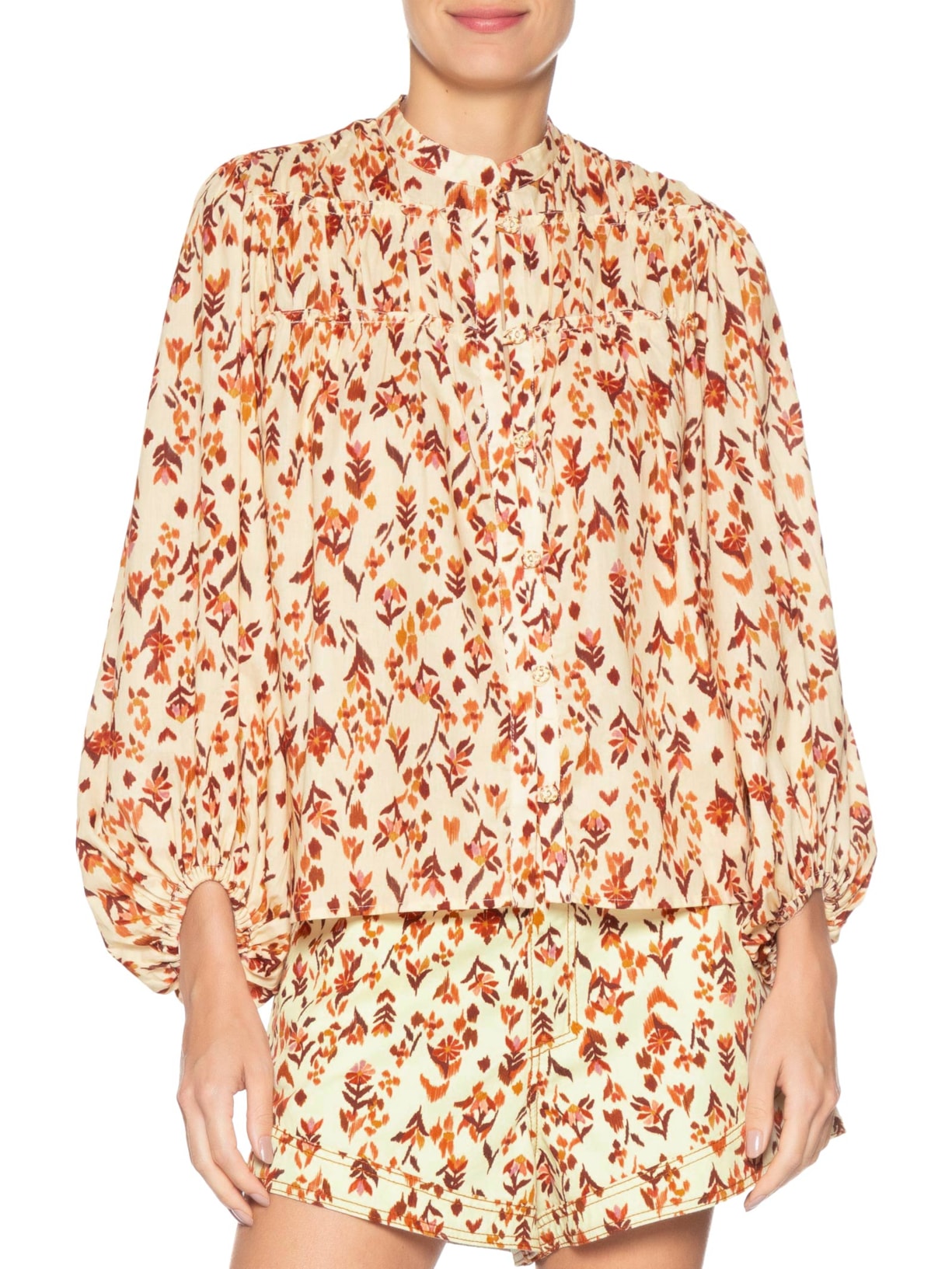 Camisa Feminina Bata Est Jardim Ikat Amarelo Dress To