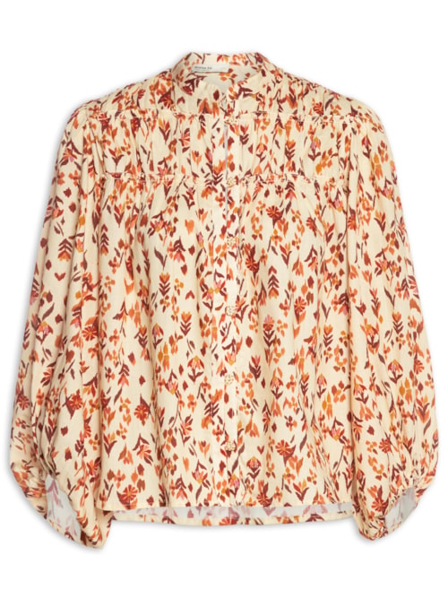 Camisa Feminina Bata Est Jardim Ikat - Amarelo