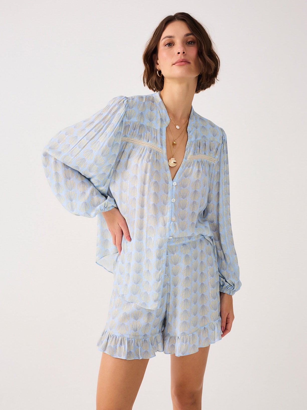 Camisa Feminina Bata Estampa Mar Sereno Azul Dress To