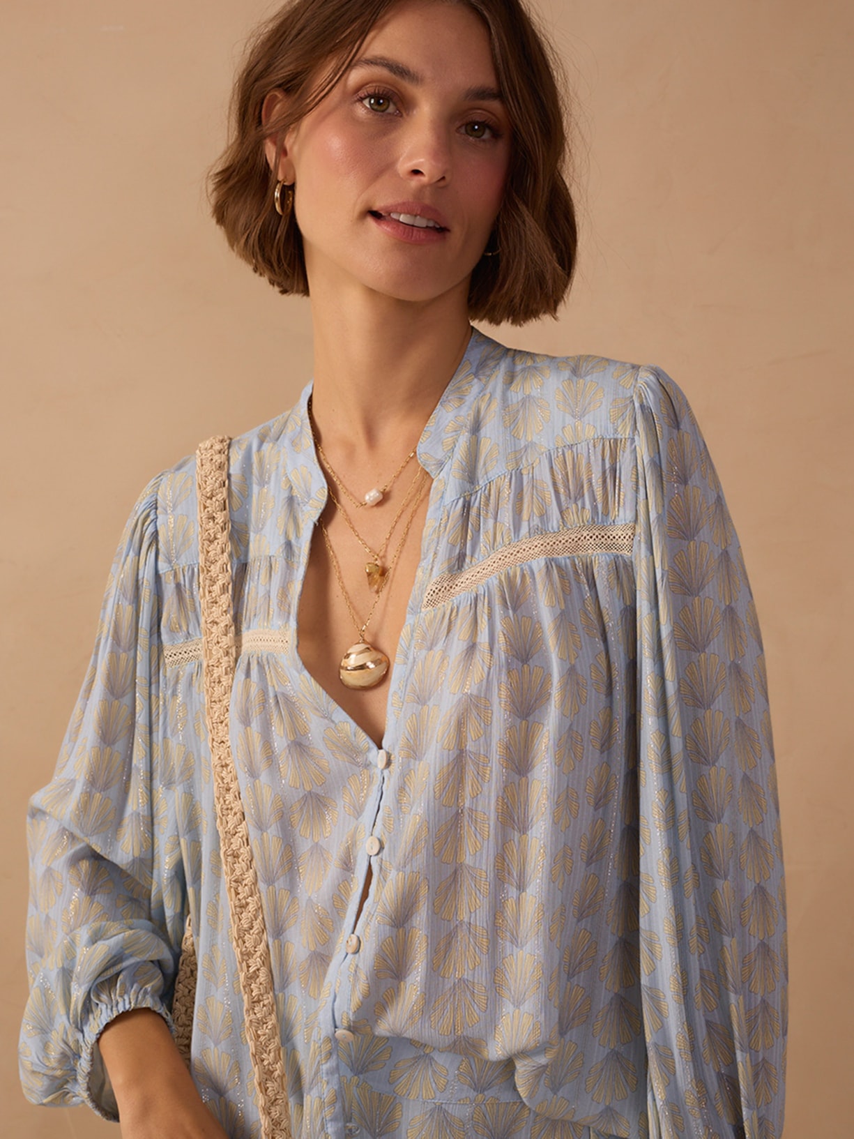 Camisa Feminina Bata Estampa Mar Sereno Azul Dress To