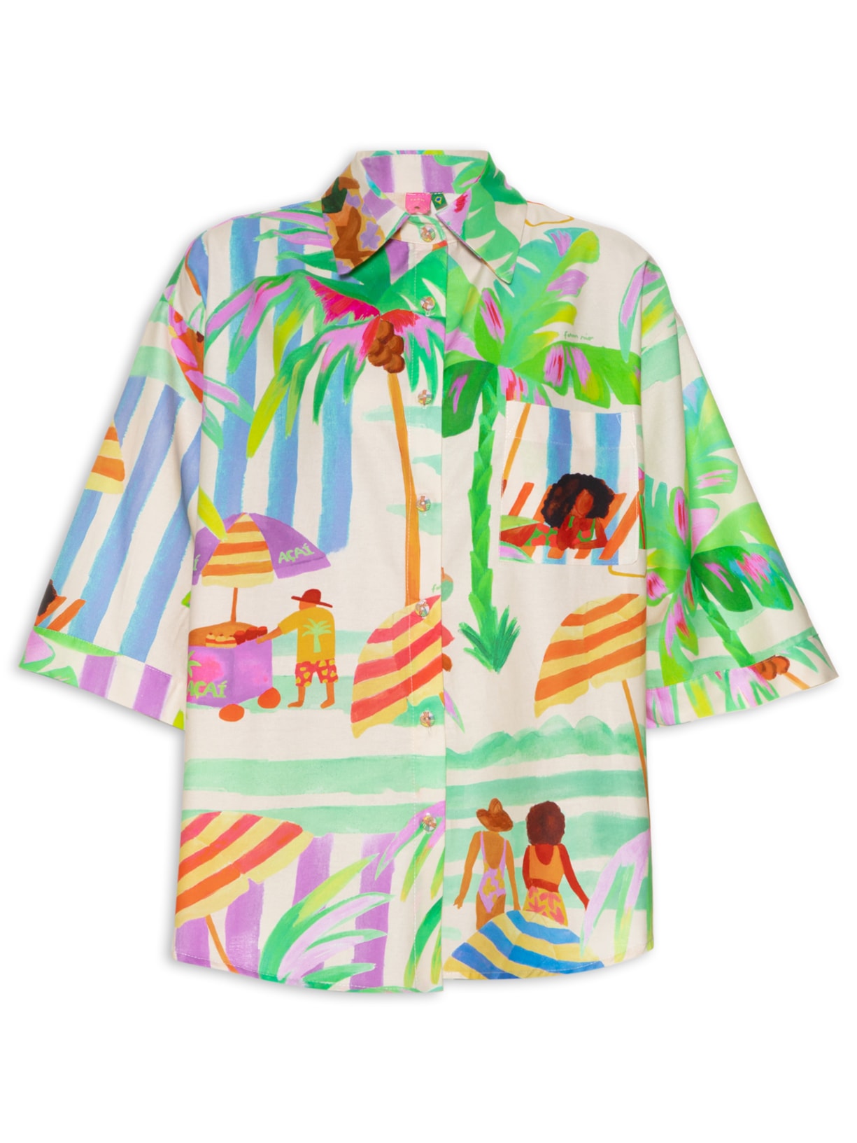 Camisa Feminina Bolso Férias - Bege