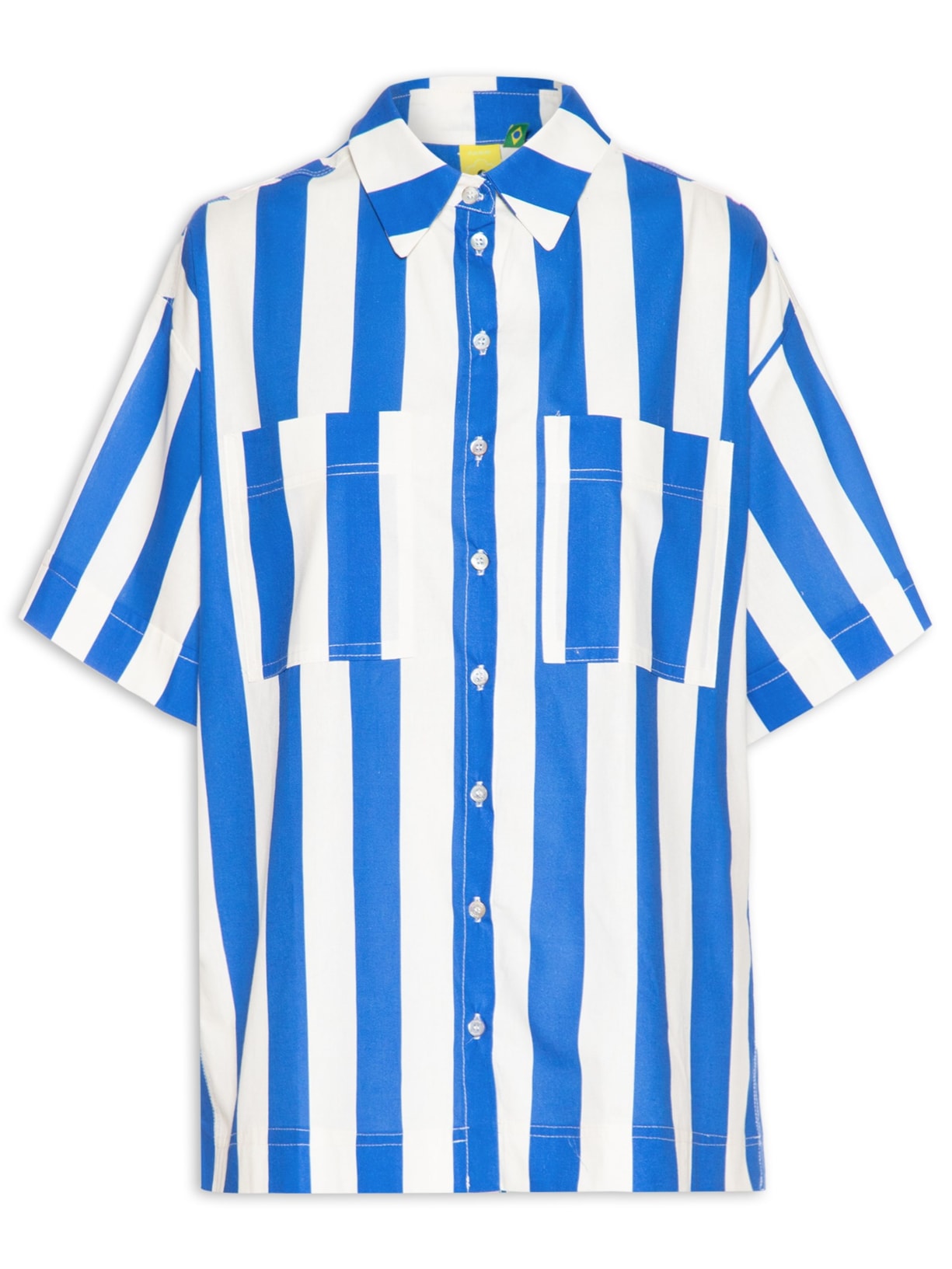 Camisa Feminina Bolso Listras - Azul