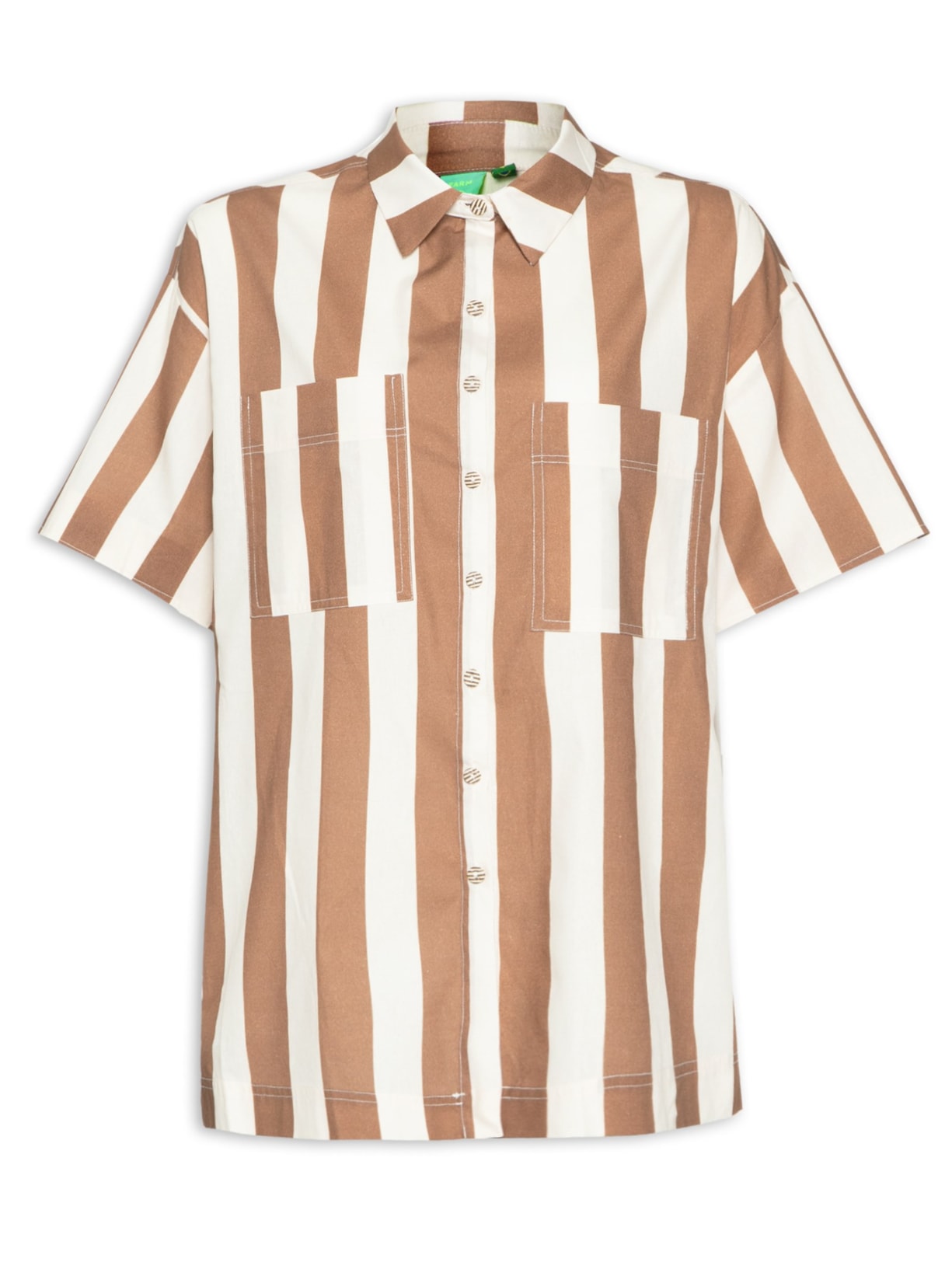 Camisa Feminina Bolso Listras - Marrom