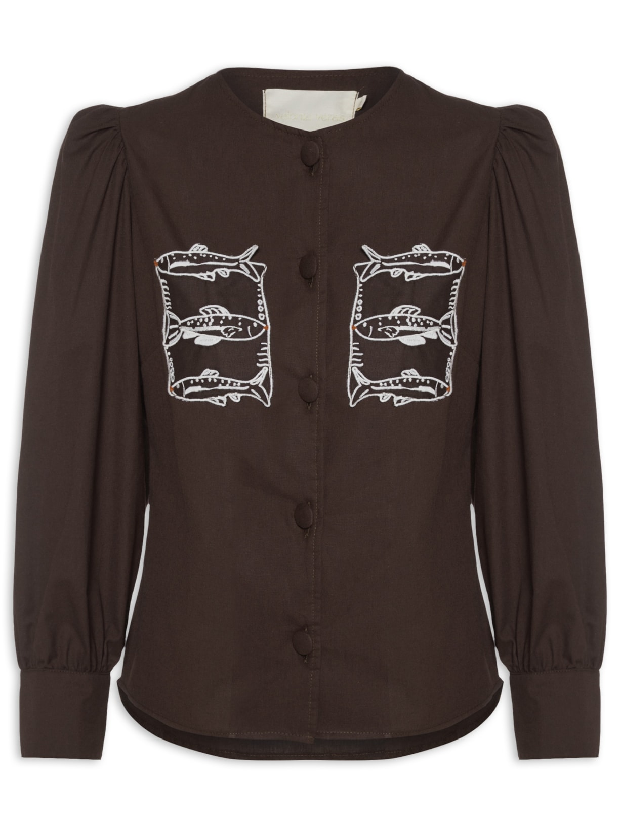Camisa Feminina Bolso Peixe Marrom Valônia Véras