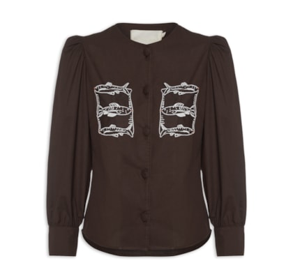 Camisa Feminina Bolso Peixe - Marrom