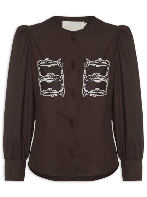 Camisa Feminina Bolso Peixe - Marrom