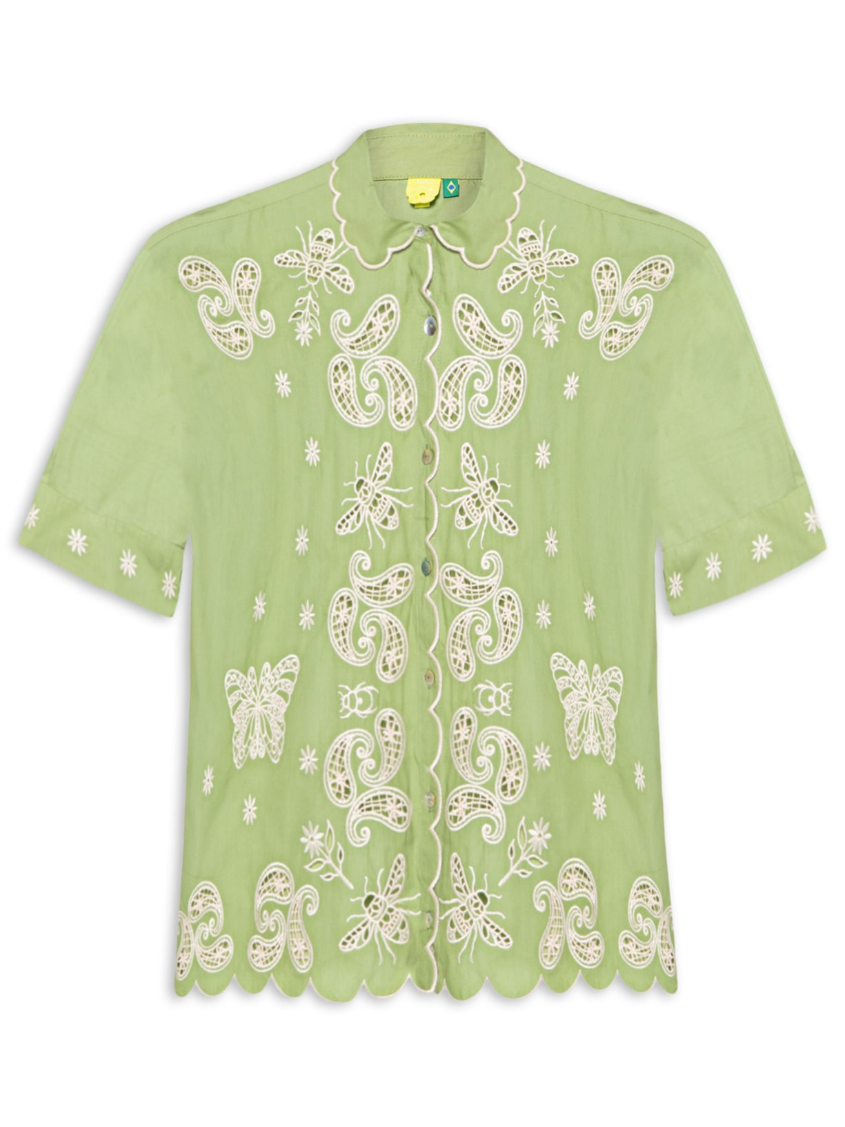 Camisa Feminina Bordada Bandanas Jardim Verde Farm